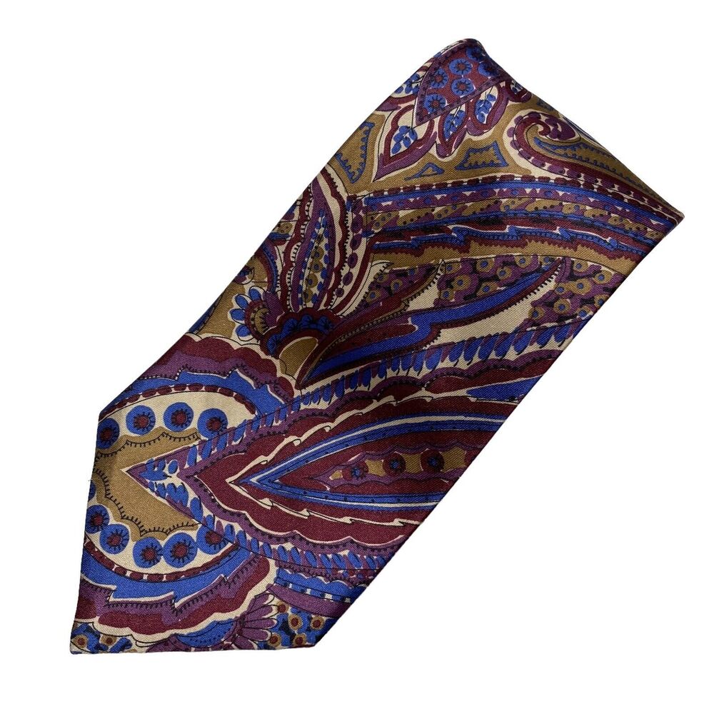 Vintage Etienne Aigner Tie Men's Purple Gold Blue Paisley Office Retro